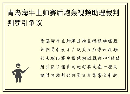 青岛海牛主帅赛后炮轰视频助理裁判判罚引争议 青岛海牛主帅赛后炮轰视频助理裁判判罚引争议